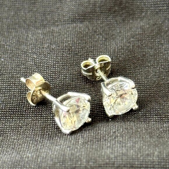 Sterling Silver 925 Cubic Zirconia Brilliant Cut Stud Earrings Basket Mountings - Picture 1 of 10